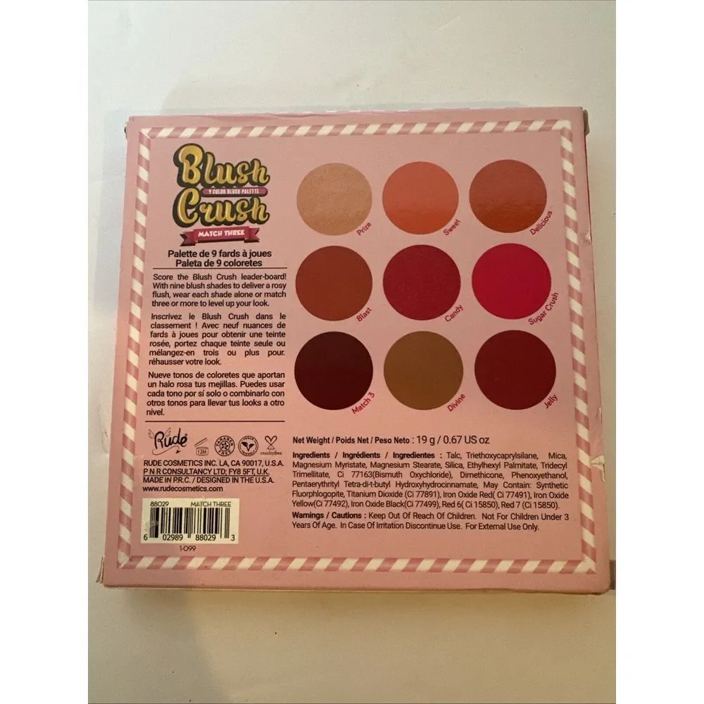 Rude Cosmetics ~ 9 Shade Blush Crush Blush‎ Palette ~ New~